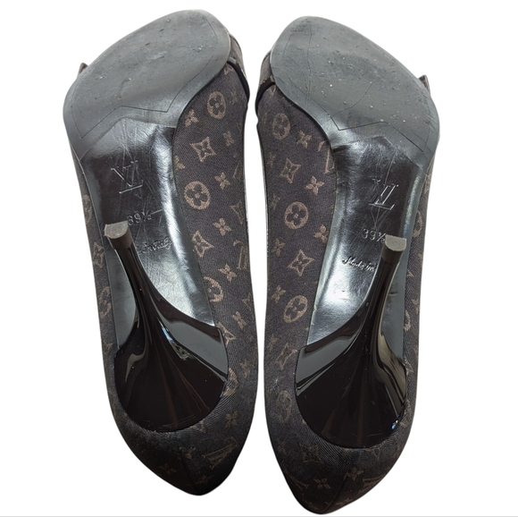 FLAWED READ Louis Vuitton Brown Mini Lin Signature Monogram Pumps 39.5 - Picture 9 of 16